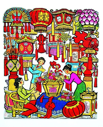 万家灯火红——解读我的元宵节年画《迎新春》 万家灯火红——解读我的元宵节年画《迎新春》